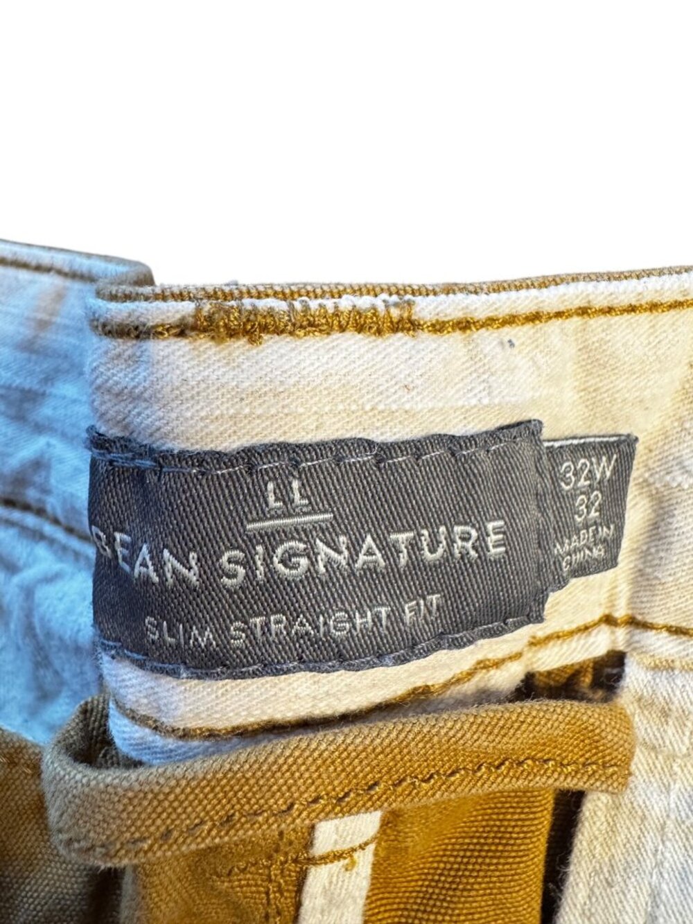 L.L. Bean Signature Slim Straight Fit Khaki Mustard Cotton Pants 32x32 - Picture 2 of 6